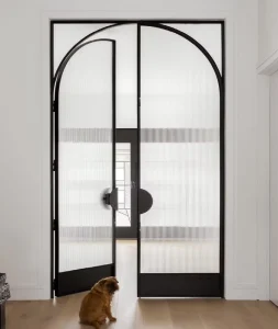 Interior Arched Steel Glass Door with Frosted Fluted Glass for Bedroom