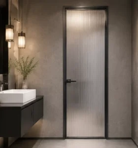 Interior Frosted Glass Sliding Door with Metal Frame, Privacy, and Modern Design