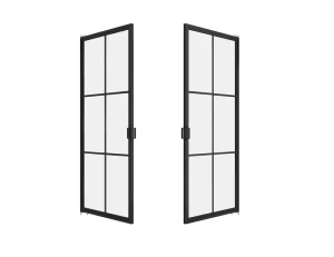 Interior Loft Style Black Steel Frame Clear Glass Hinged Door Swing Opening