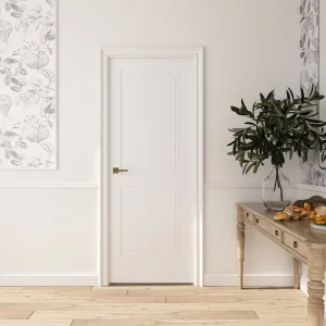 Interior Modern White Primed Solid Core Molded Door Slab with Door Frame Hinges and Handles