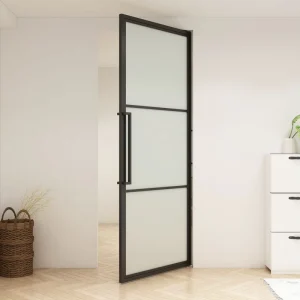 Interior Modern Wrought Iron French Door Tempered Glass Finished Surface Handle Lock Optional Side Opening