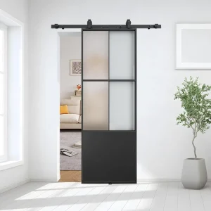 Interior Sliding Barn Door Printed Brushed Aluminum Alloy Soundproof Mirror Glass with Pulley System and Metal Frame