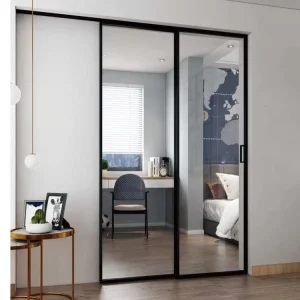 Interior Slim Frame Sliding Door Telescopic Patio Exterior Black 2 Panel Synchronous Soft Closing Aluminum Sliding Glass Door