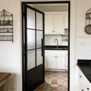 Interior Steel Frame Glass French Doors with Ripple Fluted Glass
