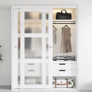 Interior Wardrobe Sliding Glass Door for Closet Double Door with Sliding System Hardware