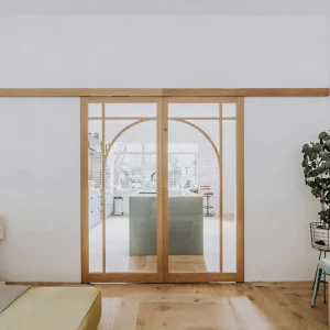 Interior Wood Barn Door with Tempered Glass and Track System