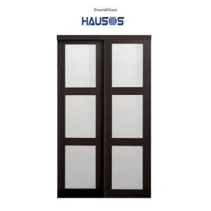 Internal Glass Sliding Door with Frosted Glass Bathroom Door and Wood Bedroom Door with Glass Insert