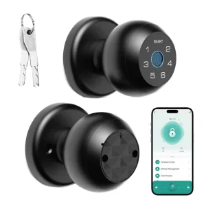 Keyless Digital Smart Lock for Wood Doors Electric Deadbolt Knob Fingerprint Password App Unlock Aluminum Brass Door Knob