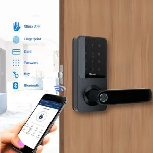 Keyless WiFi App Password Biometric Fingerprint Smart Door Lock for Wood Doors with Cloud Access