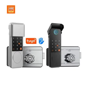 Keyless WiFi Smart Rim Lock 5-in-1 Fingerprint RFID Card Password No Wiring IP66 Aluminum Supports 13 Languages