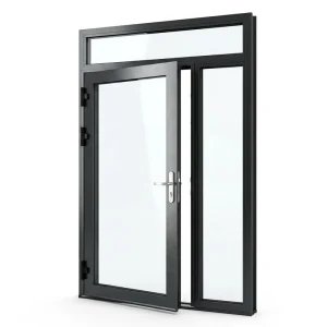 Laminated Glass Outswing Door with Sidelight, Stainless Hardware, and Grill Bar Design