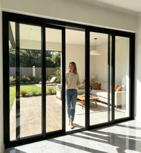 Large Interior Residential Sliding Doors Soundproof Heat Insulating Hurricane Resistant Three Layer Bedroom Living Room