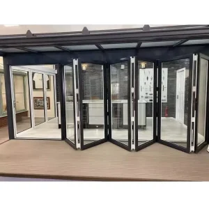 Large Internal Lockable Accordion Sliding Aluminum Bifold Folding Double Tempered Glass Patio Doors for Supermarket or Bedroom