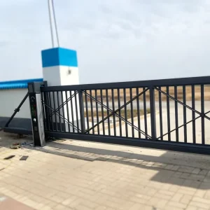 Large Opening Trackless Sectional Sliding Gate, Black Aluminum Alloy, Automatic Community Parking Gate