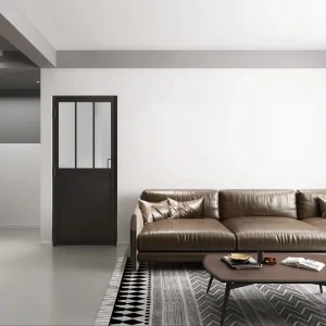 Loft Design Black 3Lites Steel Glass Swing Door with Kick Board Fluted Iron Framed Double Interior French Door With Glass