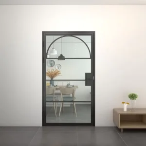 Loft Style Arched Steel and Fluted Glass Swing French Door