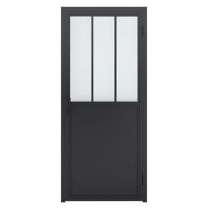 Loft Style Black Steel Glass Swing French Door with Kick Board Fluted Iron Framed Double Interior Door With Glass