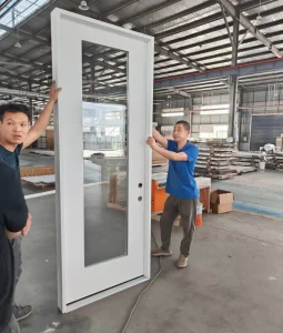 Mahogany Glass Exterior Fiberglass Door Insulated Glass Low Maintenance Modern Design