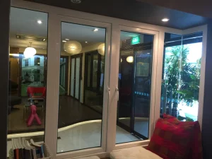 Manufacturer Minimalist White PVC Glass Swing Casement Waterproof Door