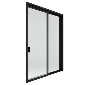 Matte Black 2-Panel Sliding Glass Door for Balcony Patio Living Room