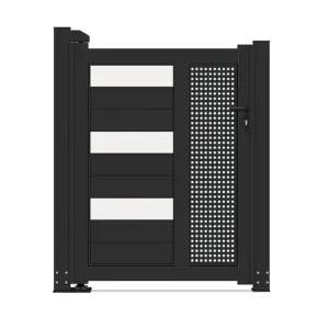 Matte Black Aluminum Privacy Pedestrian Gate Horizontal Slat Design Weather Resistant Swing Side for Residential Courtyard