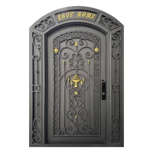 Mediterranean Arched Hand Forged Wrought Iron Modern Security Entry Door for Single Leaf Double Side Villa Anti Theft Gate