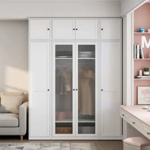 Metal 2-Door Sliding Wardrobe Closet for Clothes and Bedroom Storage
