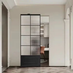 Metal-Frame Frosted Glass Barn Door, Sliding, Customizable Size and Color