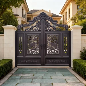 Metal Gate Design Exterior Large Main Entry Doors New Aluminum Art Villa Courtyard Electric House Sliding Door