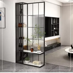 Metal Screen Partition Cabinet with Decorative Frame for Living Room Entrance Hall