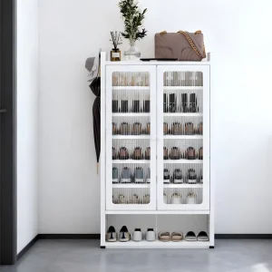 Metal Shoe Storage Cabinet with Adjustable Shelves for Living Room, Entryway, or Hallway