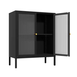 Metal Sideboard Storage Cabinet with 2 Glass Doors for Living Room