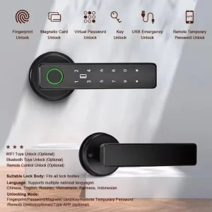 Mini Fingerprint Smart Door Lock with Key, Code, Card, and WiFi Access for Wood Doors, Bedrooms, Offices, and Homes