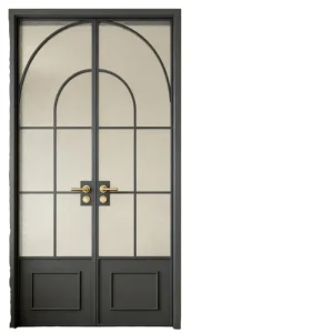 Minimalist Aluminum Alloy French Door Grid Glass Interior Hinged Door Custom Retro French Style Water Resistant Villa Door