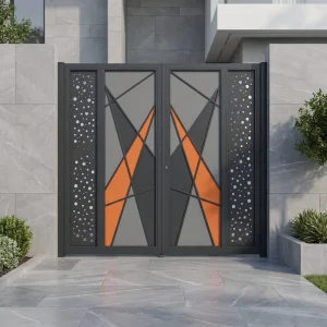 Minimalist Aluminum Courtyard Entry Gate with Geometric Patterns