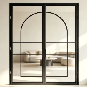 Minimalist Black Steel French Swing Glass Door Custom Size Tempered Glass Internal Door for Bedroom Kitchen Space