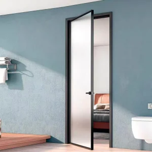 Minimalist Interior Toilet Door Very Narrow Super White Gray Oil Sand Tempered Glass Side Opening 3C Certified