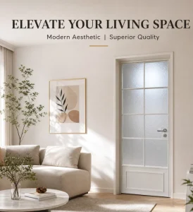 Minimalist Modern Interior Aluminum Alloy Swing Door with Frosted Glass, Waterproof, for Bedroom, Kitchen, and Living Room