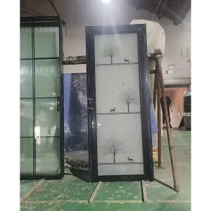 Minimalist Pattern Aluminum Frosted Privacy Glass Indoor Bathroom Door