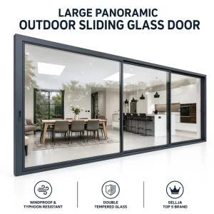 Modern 3 Panels Triple Track Exterior Windproof Tempered Glass Door for Villa Balcony Hotel Panoramic View Typhoon