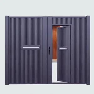 Modern Aluminium Main Gate with Built in Wicket Door Full Vertical Groove Design for Villa