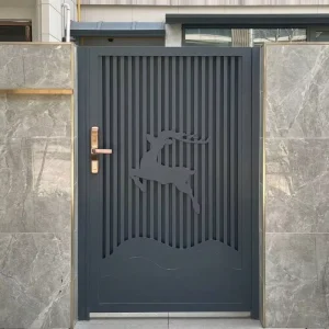 Modern Aluminium Single Leaf Gate With Solid Carved Deer Patterns for Villa Courtyard