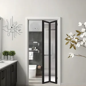 Modern Aluminum Alloy Folding Door with Narrow Trackless Glass Design for Kitchen and Bathroom