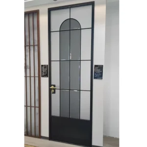 Modern Aluminum Alloy Swing Glass Door for Bathroom Bedroom Washroom Includes Noise Reduction Arched Luxury Pivot