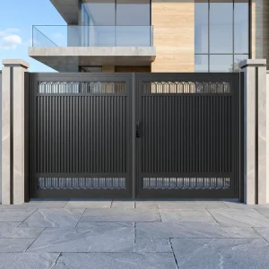 Modern Aluminum Double Swing Driveway Courtyard Gate Anti Theft Soundproofing Custom Powder Coated Metal Garden Entrance