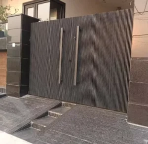 Modern Aluminum Double Swing Gate Dense Vertical Slat Fully Closed Design Long Pull Handles Villa Privacy Main Warehouse