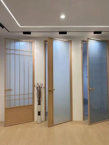 Modern Aluminum Frame Swing Glass Door Entry Partition for Bathroom and Living Room with Water-Resistant Custom Colors