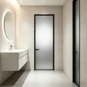 Modern Aluminum Interior Door with Frosted Glass and Finished Surface for Kitchens, Hotels and Residential Projects
