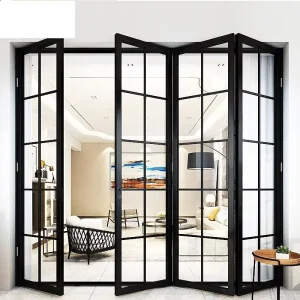 Modern Aluminum Multi-Panel Tempered Glass Folding Door Soundproof Thermal Break Patio Sliding for Hotels & Villas Powder Coated