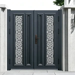 Modern Aluminum Recessed Swing Gate with Decorative Design for Courtyard Driveway Entrance and Residential Use